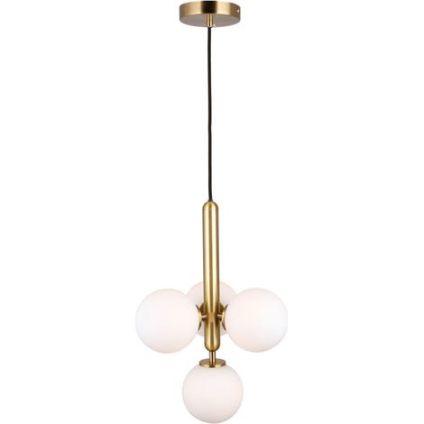Sulion - Suspension à 4 boules en verre blanc et finition bronze