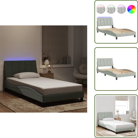 Bettgestell mit LED-Leuchten Hellgrau 100x200 cm Samt - Samtsofa - Bettrahmen - Doppelbett - Boxspringbett - Himmelbettwäsche (1/5)