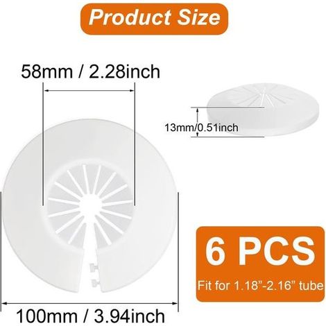 Couvercle de Cache pour Tuyaux de Chauffage, Lot de 6, Blanc, Clip à Pression, Décoratif, Compatible avec Tubes de 1,18 à 2,16 Pouces (1/4)