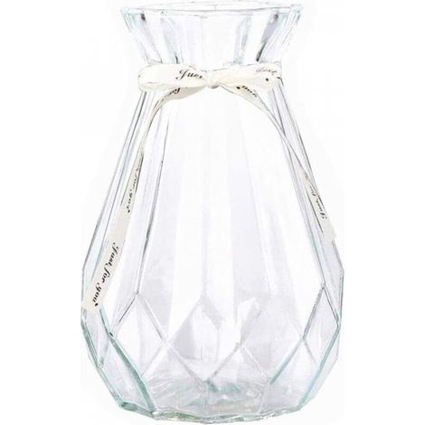 Vase décoratif en verre transparent, vase à fleurs au design géométrique à facettes, idéal pour le bureau, la chambre, le salon, la salle à manger ou la décoration intérieure - 15 cm (1/5)