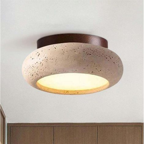 Deckenleuchte im Wabi-Sabi-Stil aus gelbem Travertin, 15 cm, warmes Licht, 220 V