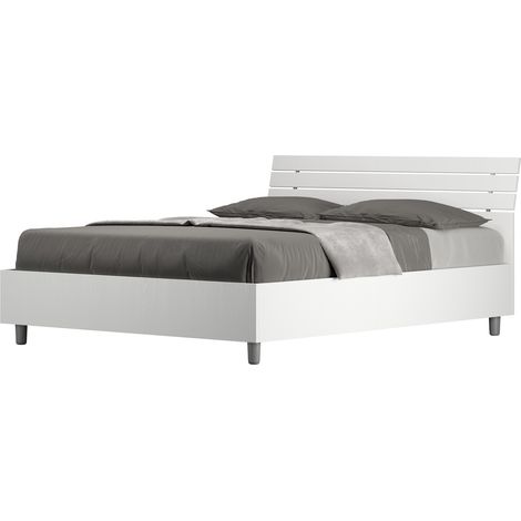 Letto Matrimoniale Francese 140x190 cm Senza Rete Ankel Testata Doghe Inclinata Bianco Frassino (1/5)