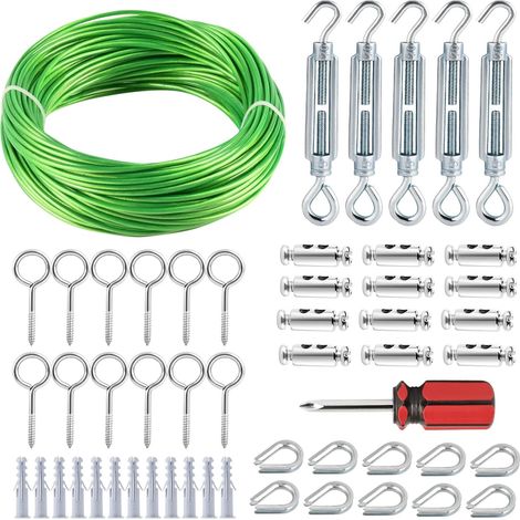 Outdoor Clothes Line Tensioner, 3 mm x 30 m PVC Steel Cable Green (1/5)