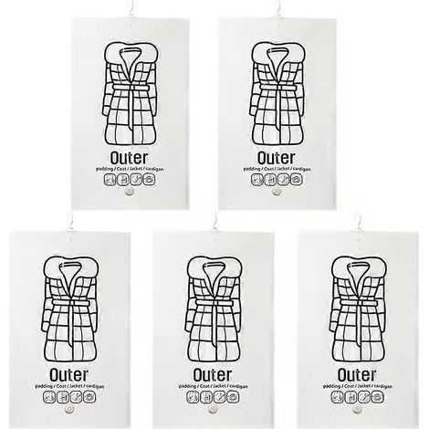 Lot de 5 sacs de rangement sous vide suspendus pour vêtements, anti-poussière, pour penderie ou couette (taille L). (1/5)