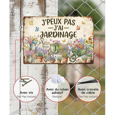 Plaque Aluminium 20x30 cm “J’Peux Pas j’AI Jardinage”, Panneau métal Vintage Fleurs Papillons, décoration Murale Jardin Serre abri, Style Campagne Chic, Jardinier (1/2)