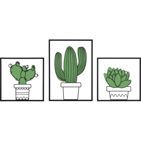 Ensemble de 3 panneaux muraux cactus 33x1,3x46,5-33x1,3x33 (1/5)