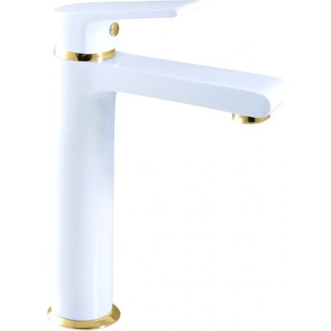 Mitigeur lavabo haut COLORADO en laiton blanc doré H. 26 cm (1/2)