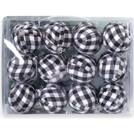 Plaid Ball Ornament - Fabric Wrapped Decorative Ball - Holiday Home Decoration - 6 Pieces (1/5)