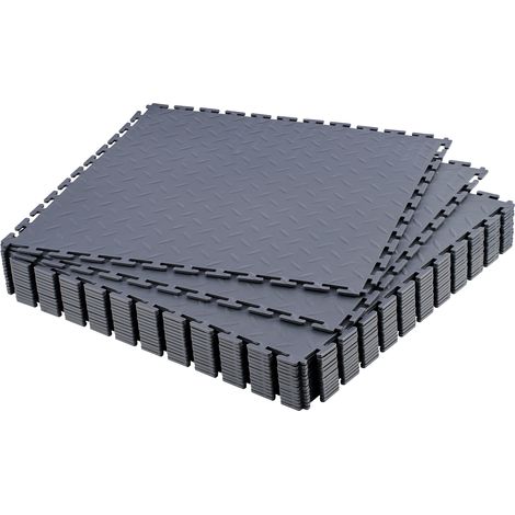 VEVOR Piastrelle per Pavimenti da Garage, Confezione da 16 Piastrelle Modulari a Incastro da 513 x 513 x 5 mm, Tappetini Antiscivolo in PVC con Piastra Diamantata per Officina, Grigio Grafite