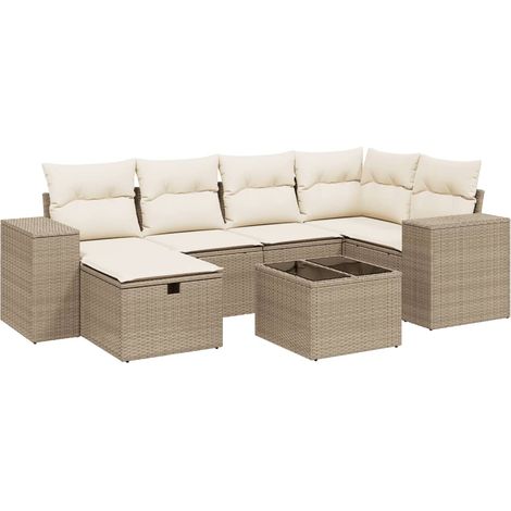 Set Divani da Giardino 7 pz con Cuscini Beige in Polyrattan vidaXL (1/4)