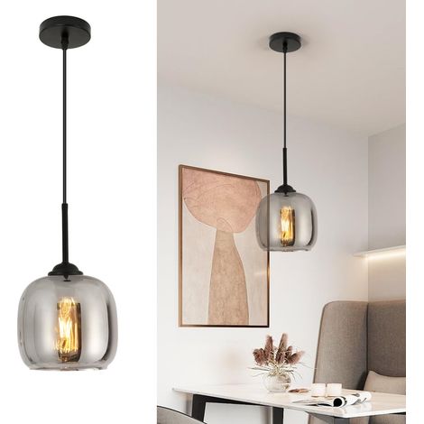 E27 Suspension Luminaire Moderne Lustre en Verre Gris Fumé (1/5)
