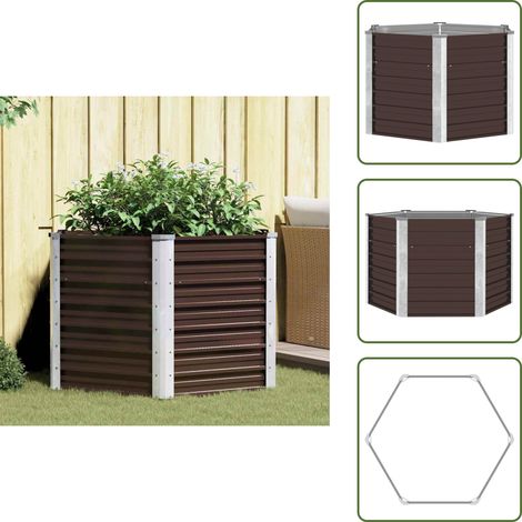 Garten-Hochbeet Braun 129 x 129 x 77 cm Verzinkter Stahl - Gartengefäße - Hochbeet - Stahltanks - Blumengarten - Pflanzkasten (1/5)