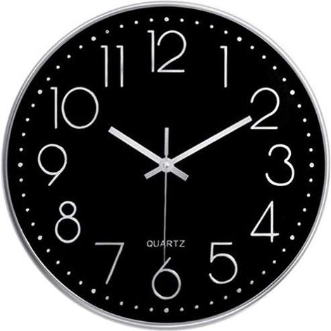 Silent Wall Clock 12 in Modern Battery Operated Quartz Kitchen Clock Home Decor Clock Office Classroom Living Room Bedrooms (Black/Silver) (1/5)