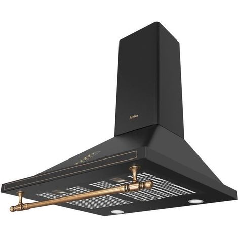 Amica – Campana mural retro negra 76/104 x 60 x 50 cm – Potente extracción de humos – Iluminación LED de bajo consumo – Controles táctiles (1/5)