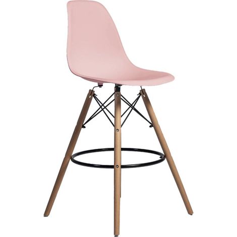 ORION91oficial® - Taburete Alto  Estilo Nórdico  Respaldo Polipropileno  Color Rosado  Patas en Madera Haya  (46,5x55x105 cm) Comedor  Oficina  Restaurante  Bar  Hostelería  Cocina – spaziOR (1/5)