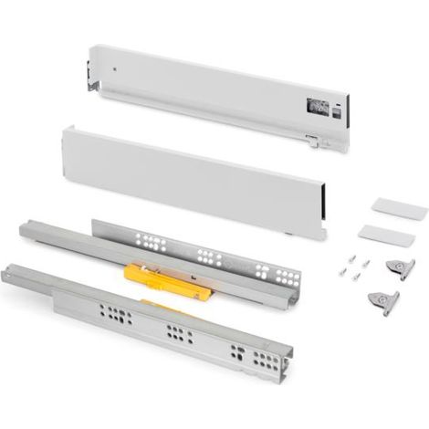 Emuca Cajón exterior Vertex Push Sincro con regulación 3D de altura 93mm , 40kg, profundidad 400mm, Acero, Pintado blanco -
