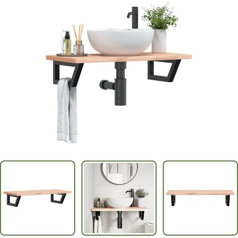 vidaXL Support de lavabo - Étagère de vasque murale acier et bois massif de hêtre (1/5)