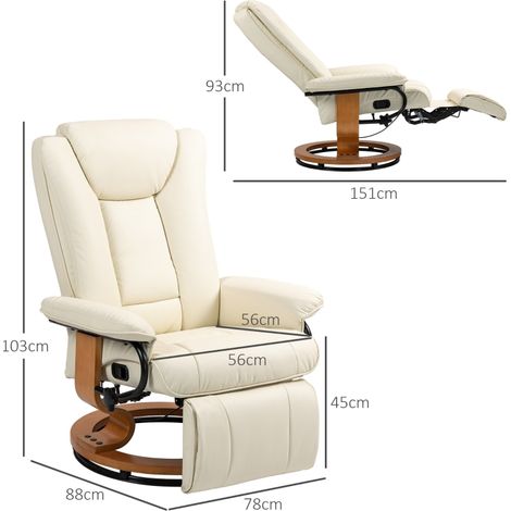 Fauteuil relax pivotant inclinable avec repose-pieds, simili cuir blanc cassé, charge max 150 kg, pour salon, mécanisme basculant (1/5)