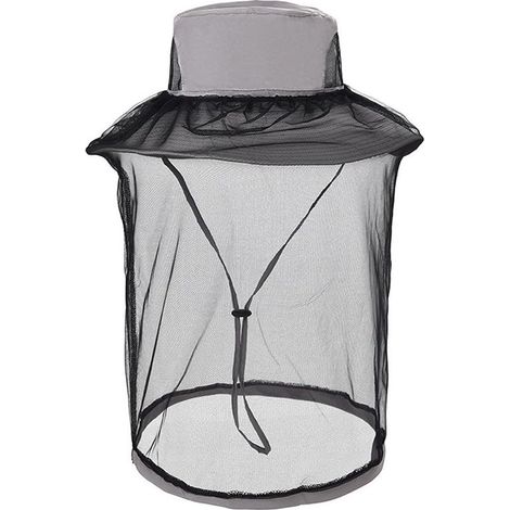 Chapeau bob en maille, filet de jardinage, mentonnière réglable, filet anti-moustiques, protection faciale respirante, adapté au jardinage et aux activités de plein air (Gris clair) (1/4)