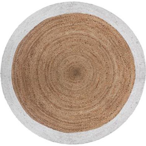 Tapis rond en jute et coton coloris marron/blanc - Diamètre : 120 cm -PEGANE (1/3)
