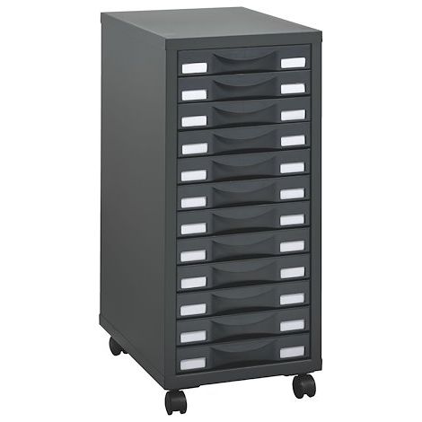 Desserte mobile Poly 12 tiroirs anthracite - Maxiburo