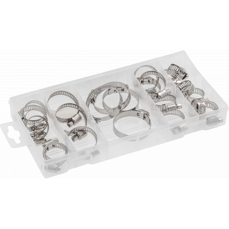 Set de abrazaderas metálicas tipo tornillo sin fin Hogert, 40 piezas, sujeción segura, múltiples tamaños, ideal para fontanería y automoción