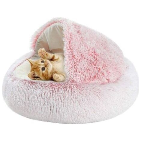 Panier Rond pour Animal de Compagnie Coussin de lit Chat Moelleux Panier Donut Lit Ultra-Doux Nid Chiot Respirant Tapis Pet Cat Bed Portable Panier Niche Caverne Maison Lavable (1/5)