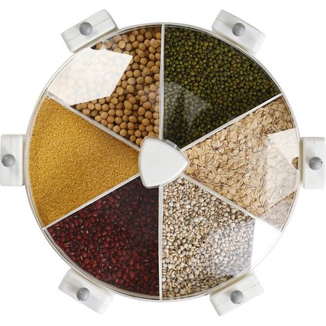 Boîte de rangement rotative pour céréales, fixée au mur, compartimentée et hermétique, distributeur de céréales, blanc/gris (1/5)