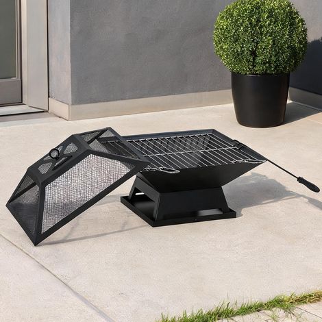Brasero en acier noir avec grille et pare-étincelles 45 x 45 x (1/5)