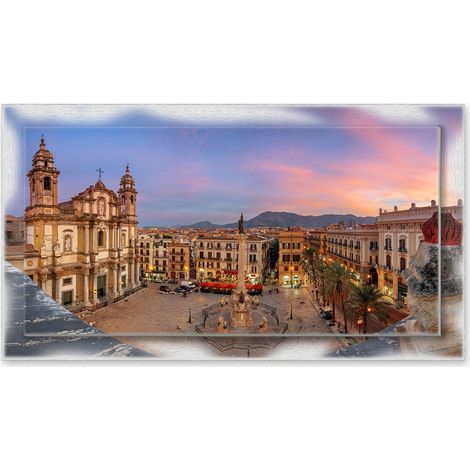 Lupia - Quadro moderno su Tela con Cornice stampata NEWEXT 75x135 cm, paesaggi localismi italiani, per casa soggiorno capezzale camera da letto hotel ufficio, PALERMO PIAZZA SAN DOMENICO (1/4)