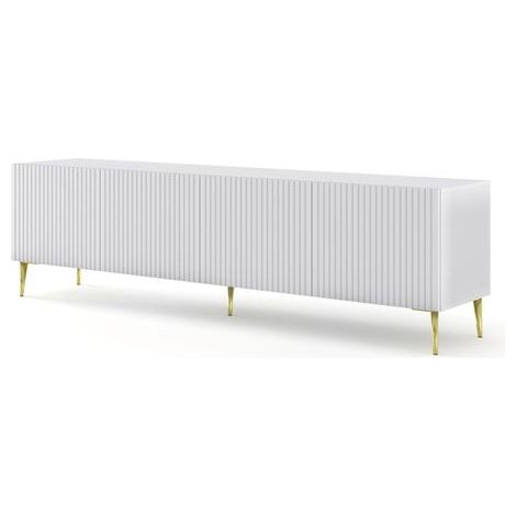 Meuble TV meuble Hi-fi sur pied Blanc Mat 200x42x56cm RAVI B FILET Pied or (1/2)