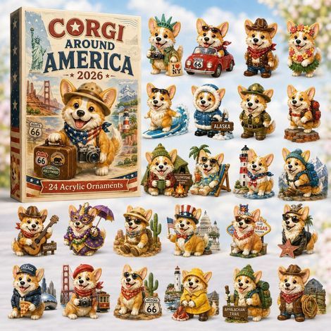 Corgi auf der Route 66 Adventskalender 2026 2D Überraschungsbox