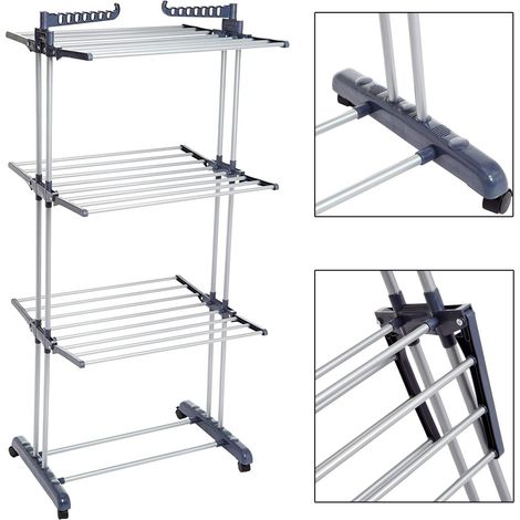 TRADE SHOP - Stendibiancheria Verticale A Torre Pieghevole A Torre Salvaspazio 3 Piani Ruote - (1/5)