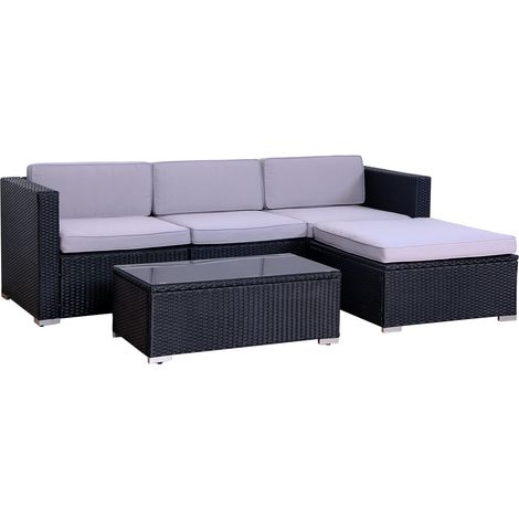 Outdoor California Rattan Garden Furniture Set Modular Set Patio Sofa Black (1/4)