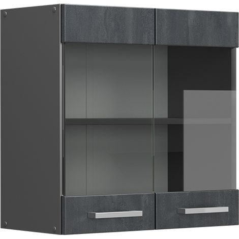 Meuble de cuisine haut vitré R-Line, Béton noir, 60 cm, Vicco (1/5)