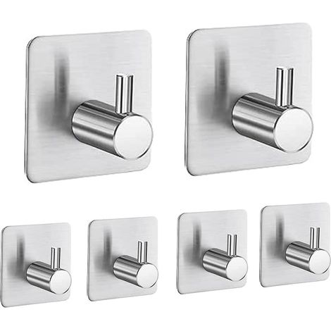 Lot de 6 Crochets Autocollants en Acier Inox Brossé - Patères Carrées Sans Perçage pour Cuisine et Salle de Bain (1/5)