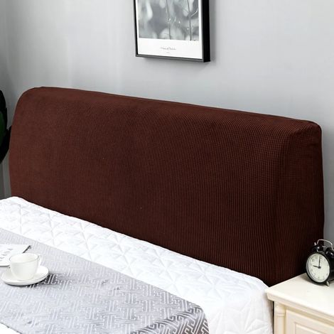 Housse de tête de lit en tissu uni, anti-poussière, protection et décoration pour chambre, compatible largeur 180 à 200 cm, couleur marron (1/5)