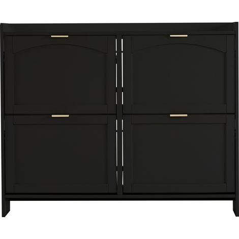 Mobile scarpiera moderno nero con 4 ante a ribalta e vano aperto 110 x 90 x 24 cm (1/5)