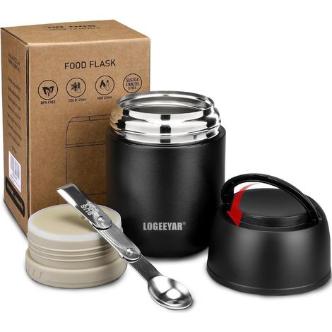 Thermobehälter Essen 500ml Edelstahl Warmhaltebehälter faltbaren Löffel, Thermo (1/5)