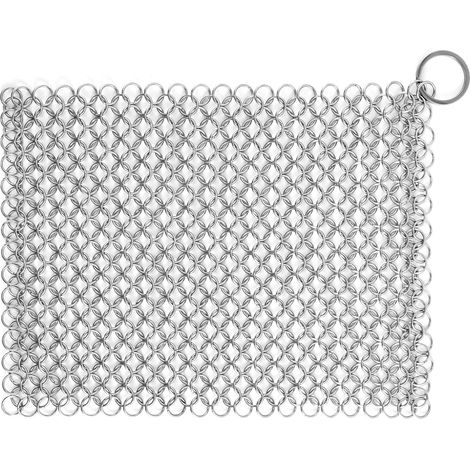 Nettoyant Pour Poêle En Fonte - Écaille En Acier Inoxydable 316 - Brosse À Chaîne Métallique Carrée Avec Anneau De Suspension - 1 Pièce (1/5)