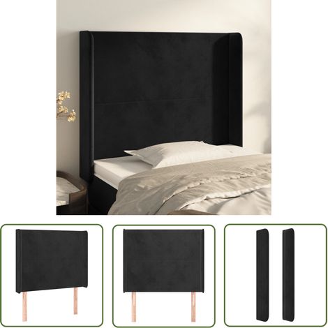 Tête de lit avec oreilles pour lit simple, Cadre de lit, Tableau décoratif de chevet Noir 83x16x118/128 cm Velours SDG40652 (1/5)