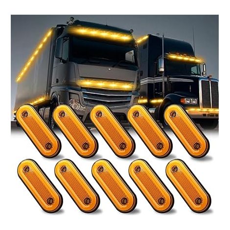 Feux de Position Latéraux LED pour Camion Montage en Surface, Ambre Scellé Gabarit 12-24 V, étanches IP68 Remorque, Bateau (1/5)