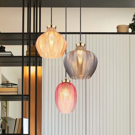 [NEUWERTIG] B-Ware Hängelampe Jessica Ø 45 cm bunt 3-flg Glas Globo dimmbar E27 (1/2)