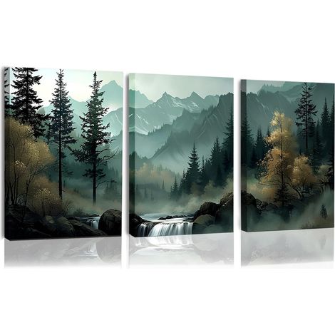 Lot de 3 Impression sur Toile, Tableau Decoration Murale Salon Moderne, Arbre Paysage Impression Sur Toile, pour Chambre Salon Peinture Tableau pour Art Déco Murale (Cascade) (1/5)