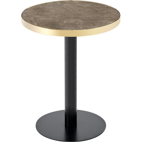 ELVMI Runder Beistelltisch aus MDF und Metall mit Marmoroptik-Platte und Goldrand für Wohnzimmer, Ø 60×73.7 cm, Grau (1/5)