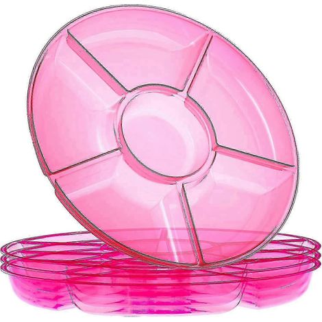 Plateaux de service ronds compartimentés en plastique Plasticpro 6, roses, lot de 2 SZRH AS (1/5)