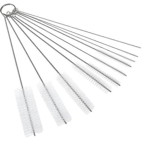 Lot de 10 brosses de nettoyage en nylon pour tubes, tuyaux, pailles, verres, claviers et bijoux (blanc)-White (1/3)