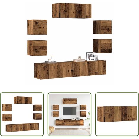 vidaXL Holzwerkstoff - 7-tlg. TV-Schrank-Set Wandmontage Altholz-Optik Holzwerkstoff (1/5)
