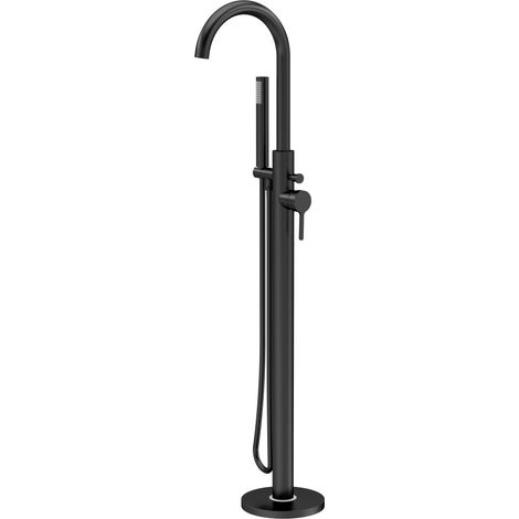 Balterley Levedale Floor Standing Bath Shower Mixer Tap with Dual Crosshead Handles, Curved Spout & Shower Kit - Matt Black Finish