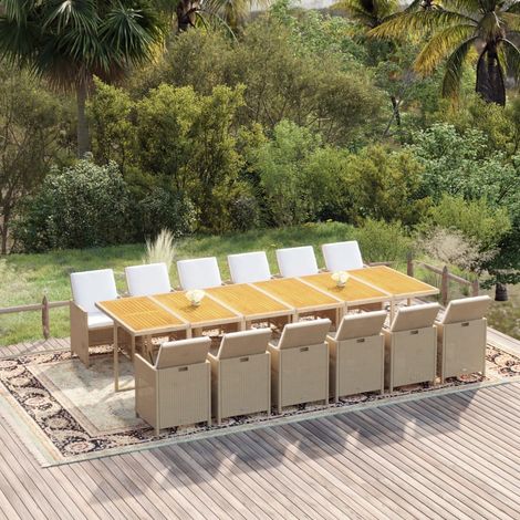 Ensemble à dîner de jardin coussins 13 pcs Résine tressée Beige 2 (1/5)